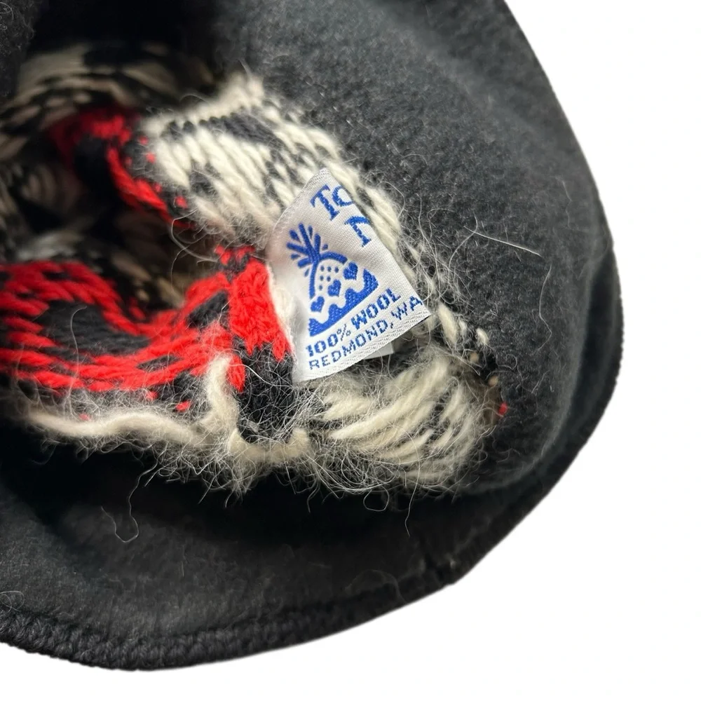 Vintage Fair Isle Wool Beanie Nordic Scandi Ski Hat Red Black Heart Pattern OS